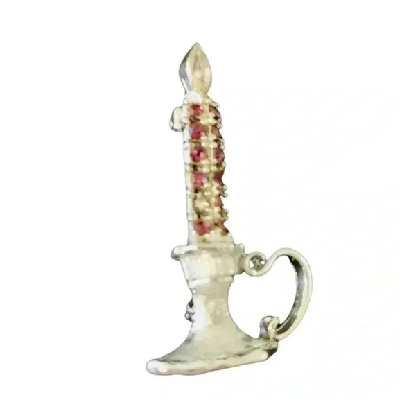 Jewelry - 💜3/25 Silver Tone Candle Brooch with Purple Rhinestones